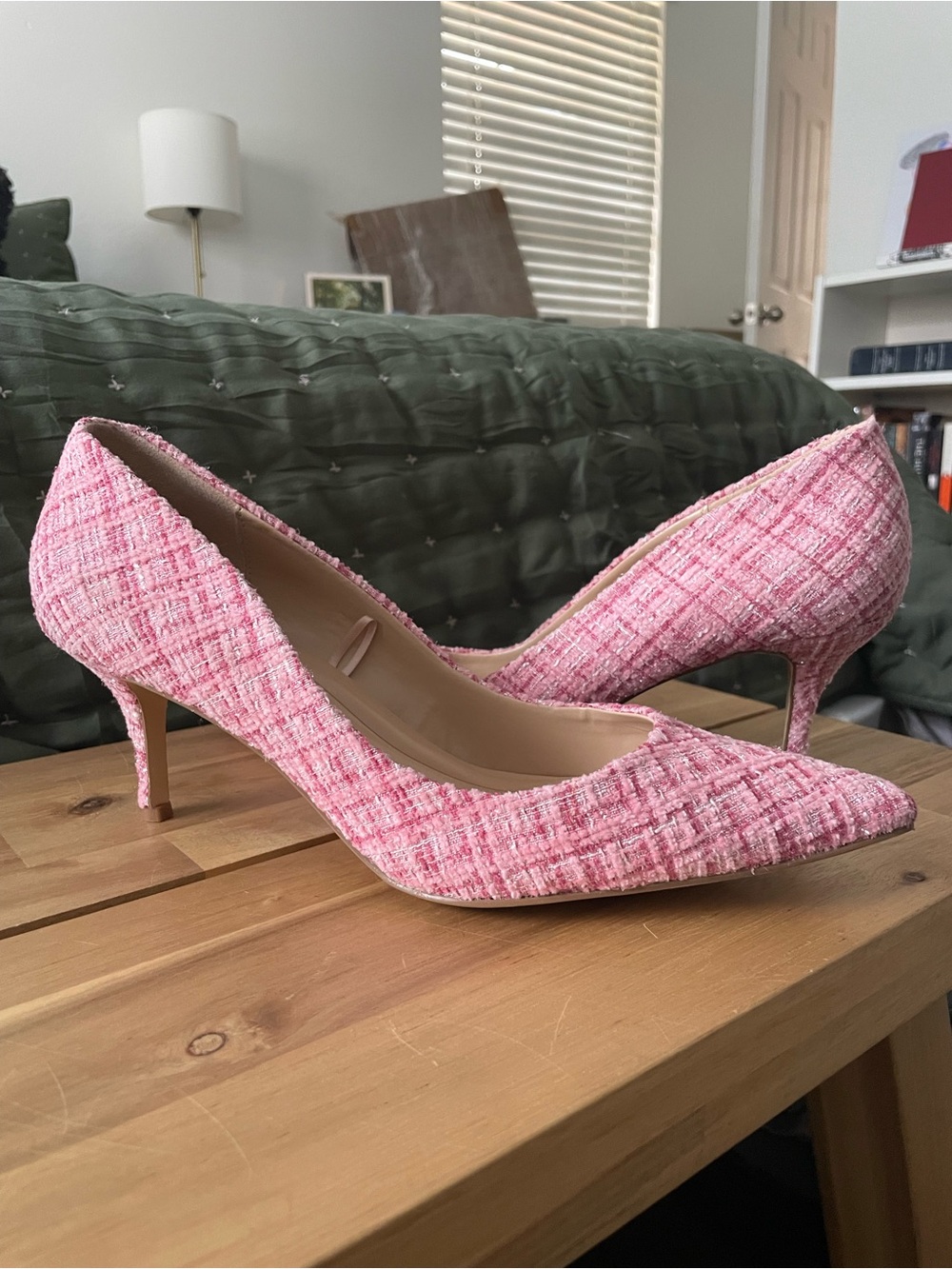 Charles by Charles David Pink Tweed Pointed-Toe Kitten Heel Pumps